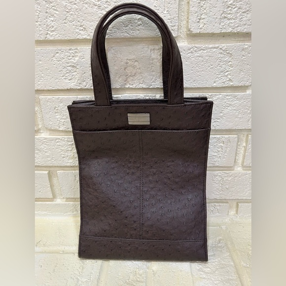 Tommy Hilfiger Ostrich Print Brown Leather Hand Bag - Picture 3 of 13
